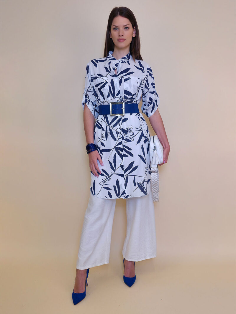 Košulja 37 Ballard - cotton print oleander - white/navy