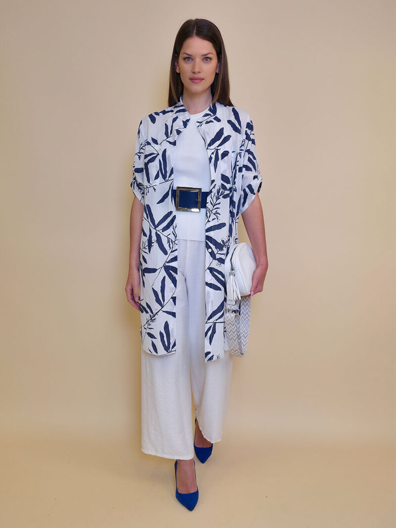Košulja 37 Ballard - cotton print oleander - white/navy