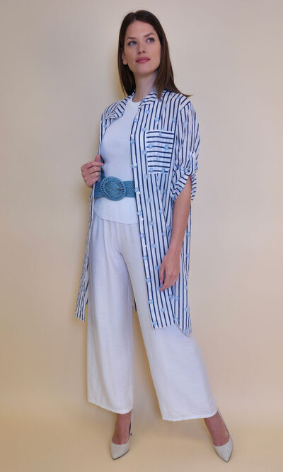 Košulja 37 Ballard - cotton print stripes/daisies - navy