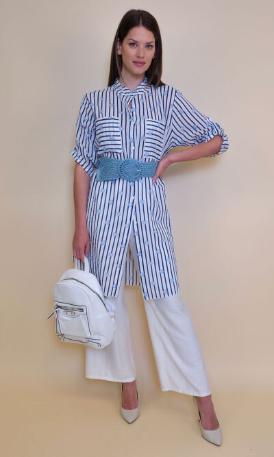 Košulja 37 Ballard - cotton print stripes/daisies - navy