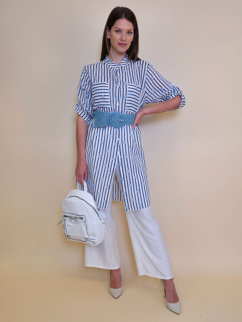 Košulja 37 Ballard - cotton print stripes/daisies - navy