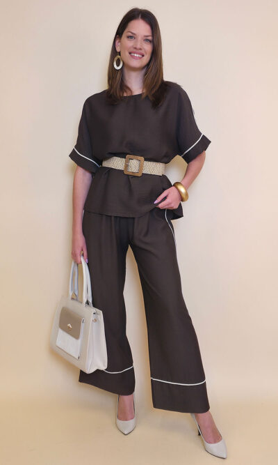 Hlače 31 Emery - viscose UN paspul - d.brown