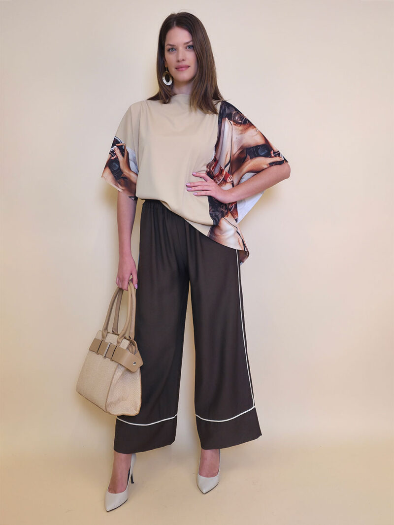 Hlače 31 Emery - viscose UN paspul - d.brown