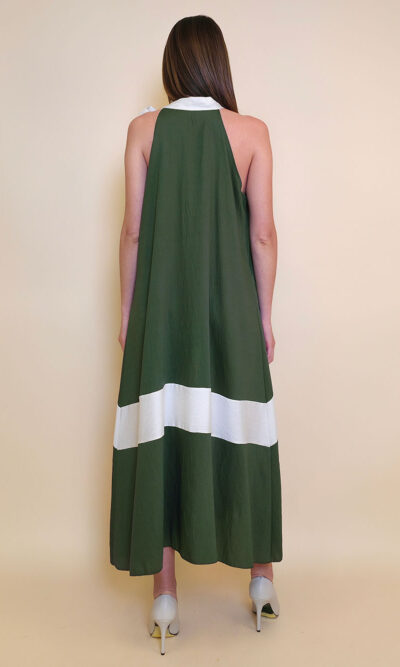 Haljina 40 Rochelle - viscose UN mašna kombinacija - military/panna