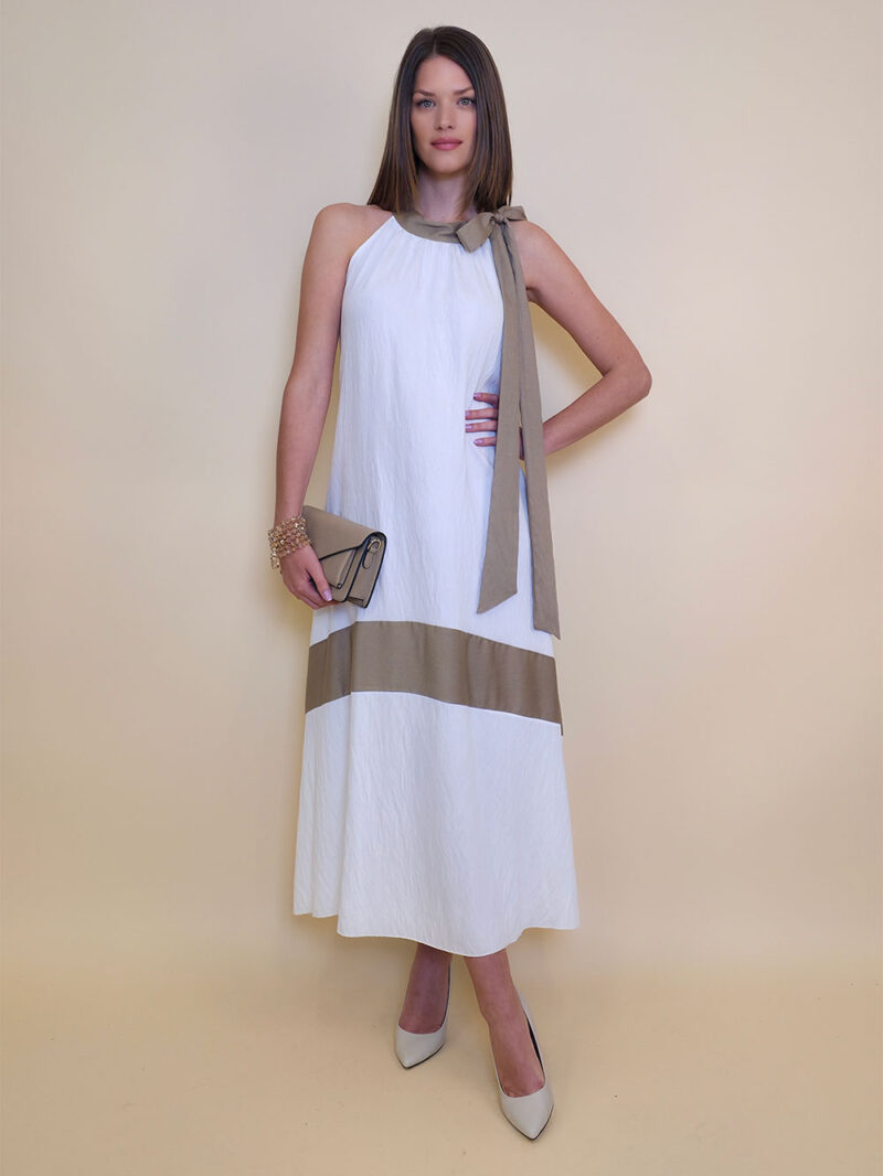 Haljina 40 Rochelle - viscose UN mašna kombinacija - white/fango