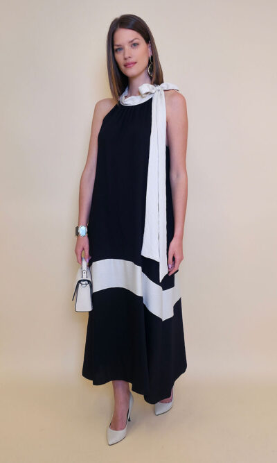 Haljina 40 Rochelle - viscose UN mašna kombinacija - black/beige