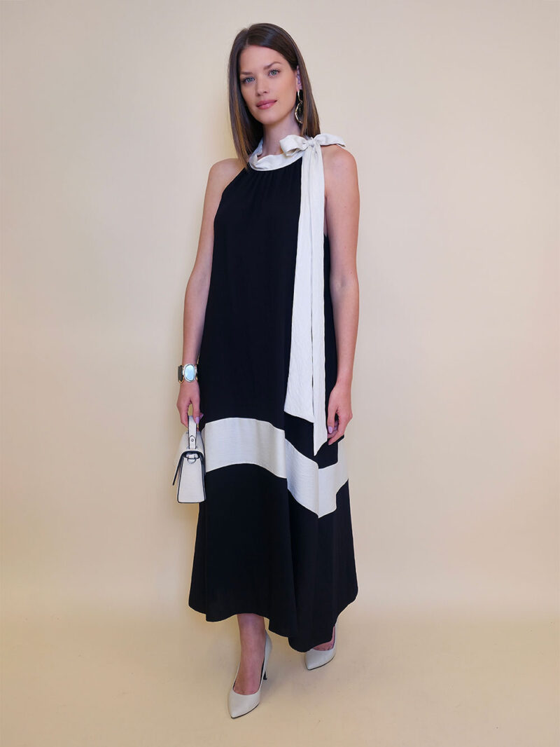 Haljina 40 Rochelle - viscose UN mašna kombinacija - black/beige