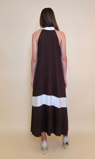 Haljina 40 Rochelle - viscose UN mašna kombinacija - brown/white