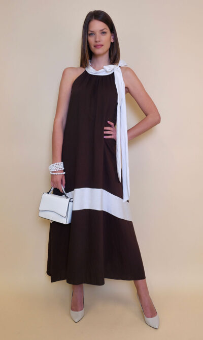 Haljina 40 Rochelle - viscose UN mašna kombinacija - brown/white