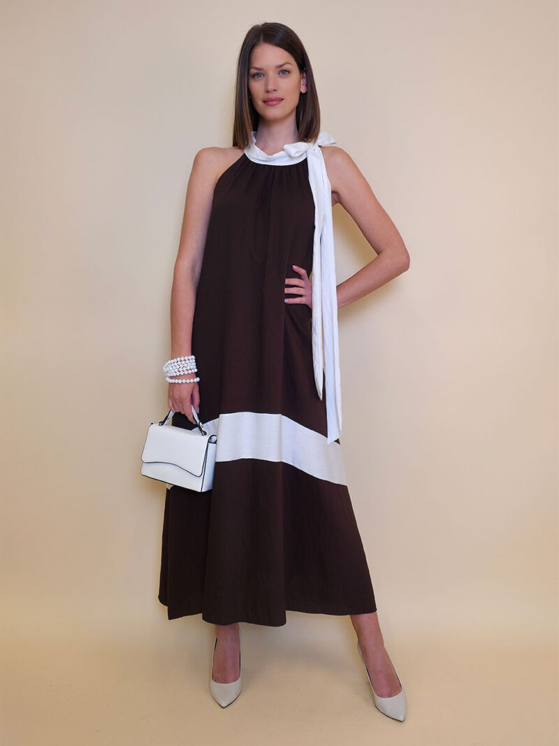 Haljina 40 Rochelle - viscose UN mašna kombinacija - brown/white