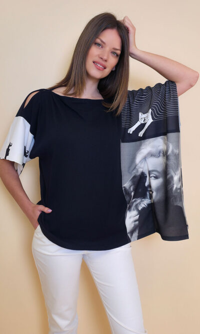 Tunika 36 Fantasy - cotton jersey UN black - M&Psić/Cat stripes
