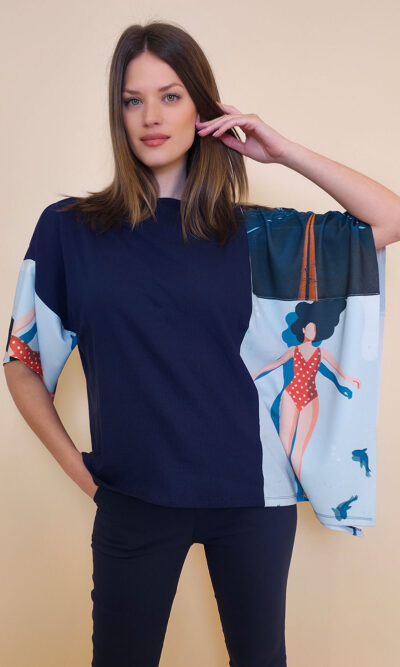 Tunika 36 Fantasy - cotton jersey UN navy - Crveni badić/Route 66