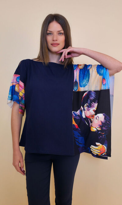 Tunika 36 Fantasy - cotton jersey UN navy - Scarlett&Rhett/Drveće Tempera