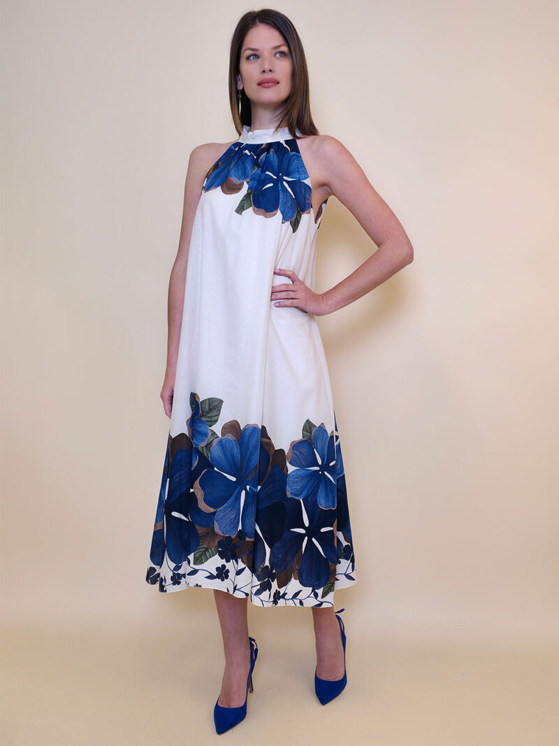 Haljina 60 Charlotte - cotton print big flower - navy