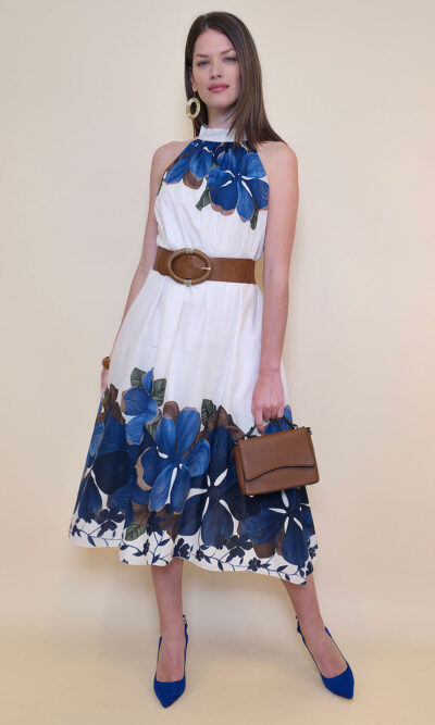 Haljina 60 Charlotte - cotton print big flower - navy