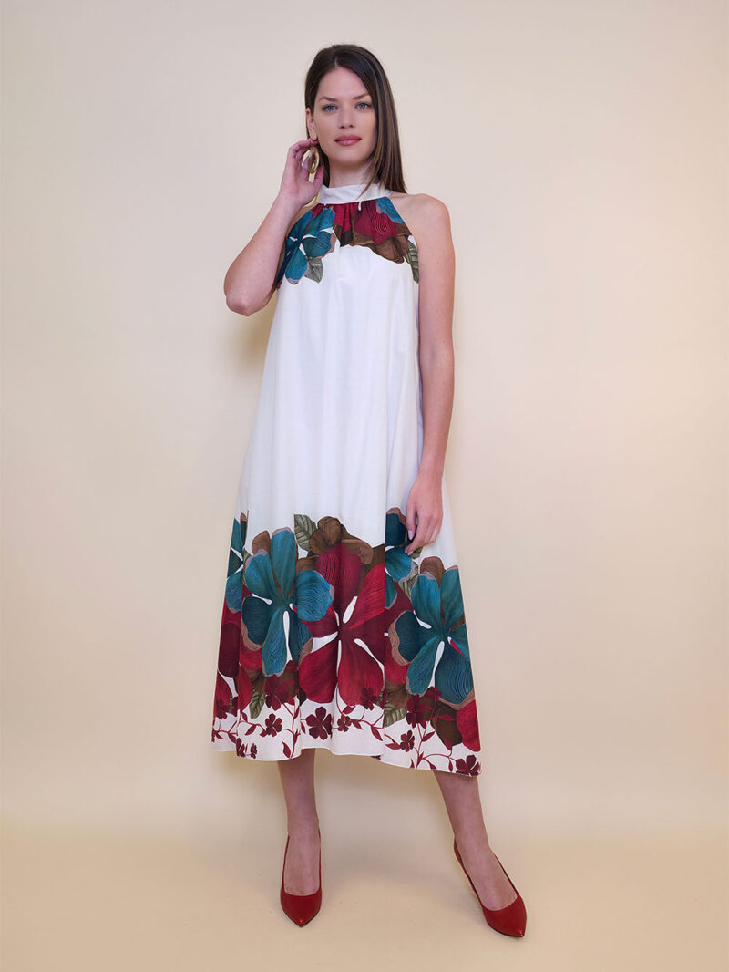 Haljina 60 Charlotte - cotton print big flower - green/red
