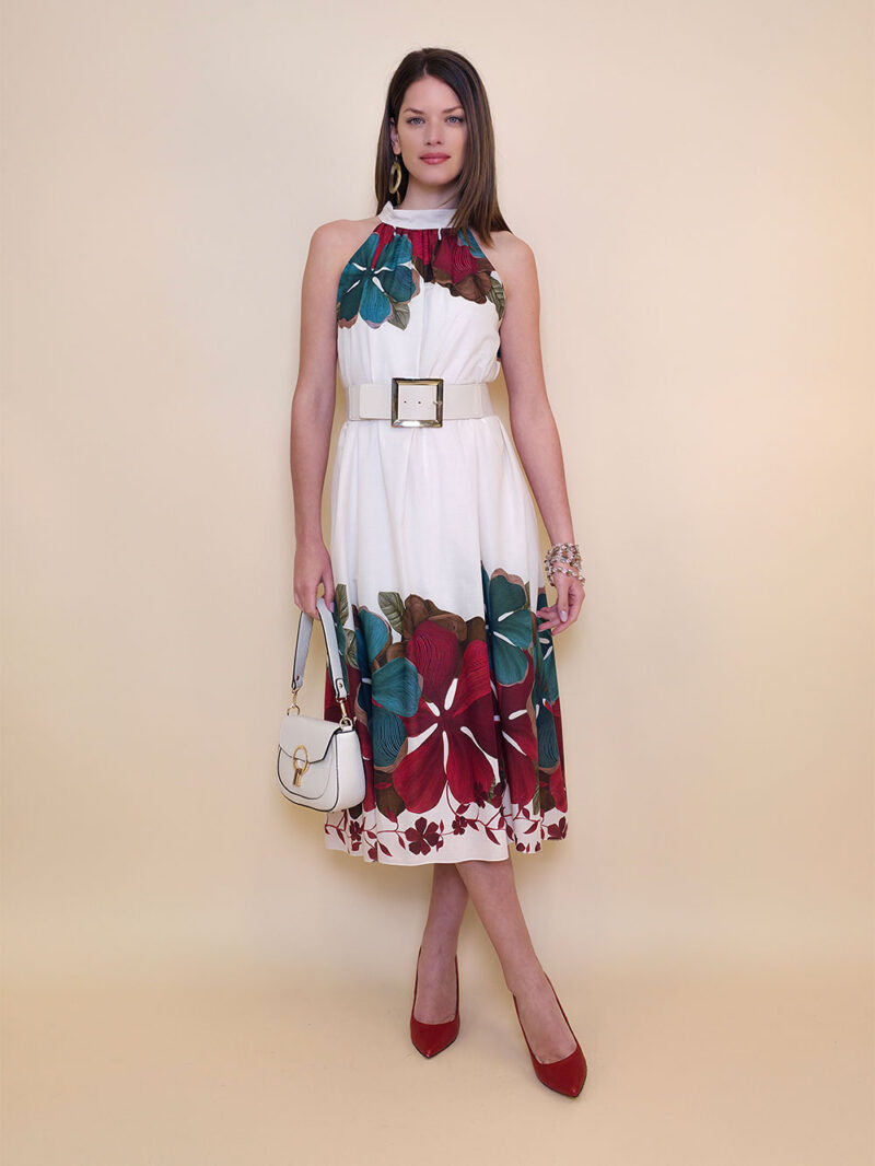 Haljina 60 Charlotte - cotton print big flower - green/red