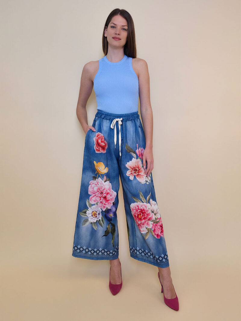 Hlače 39 Pueblo - jeans Pink Peonies