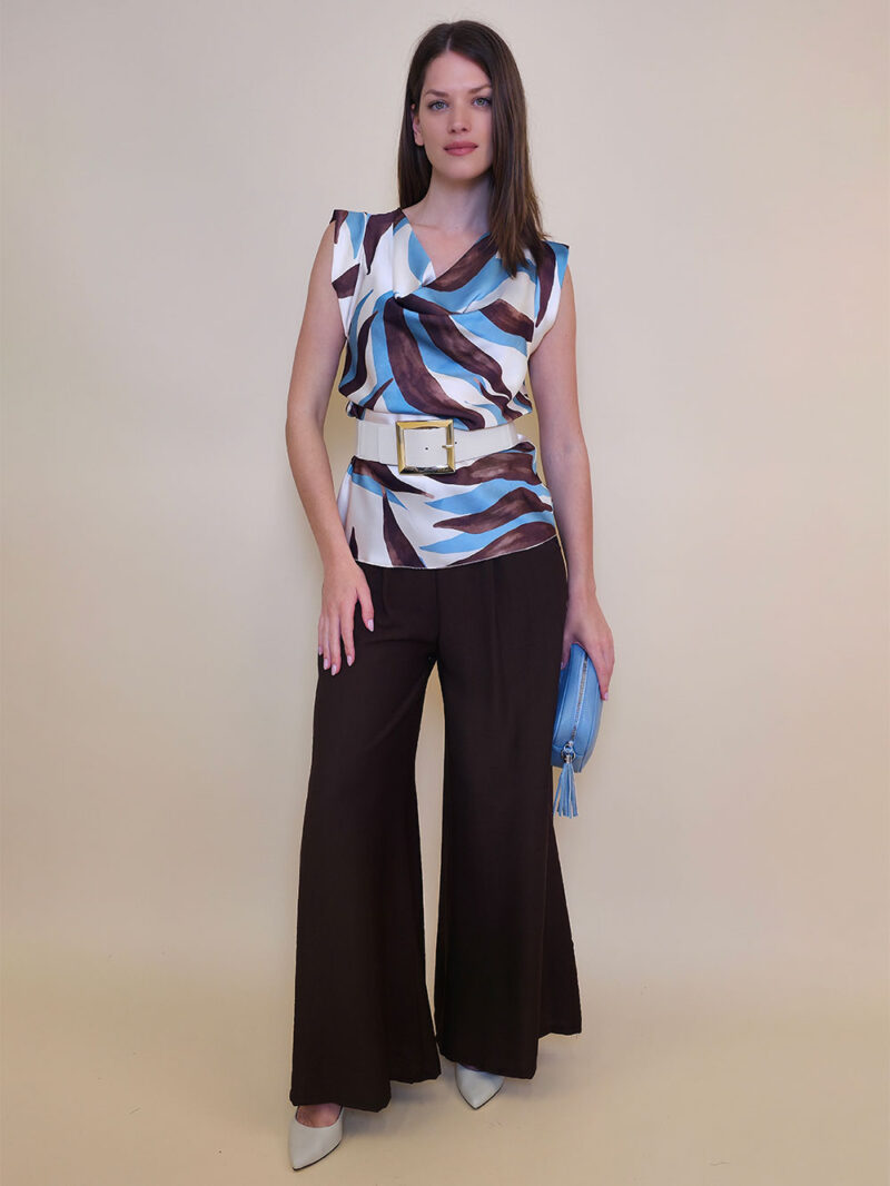 Top 28 Daisy - saten print Palm leaves - brown