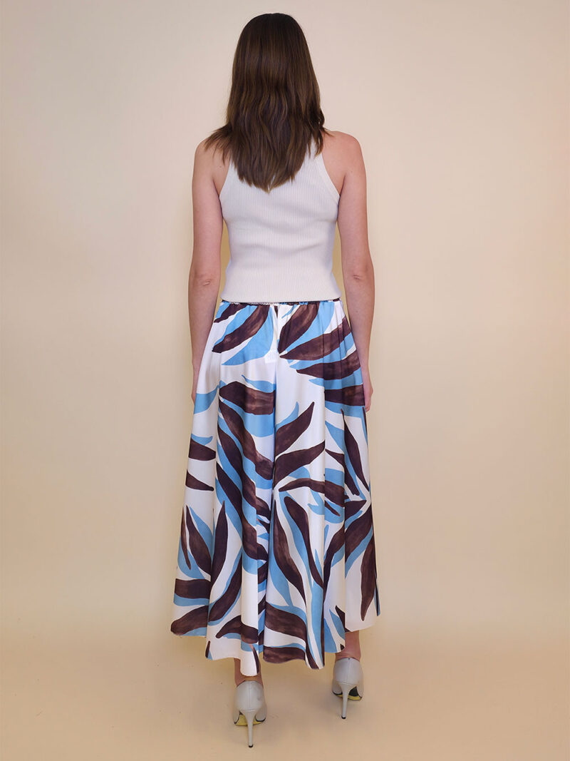 Hlače 40 Amazona - saten print Palm leaves - brown