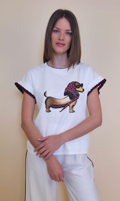 Majica 40 Fancy Doggy - cotton print - burgundy