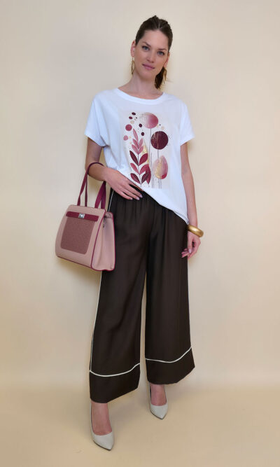 Majica 28 Noroo - cotton white - Olive Leaves burgundy
