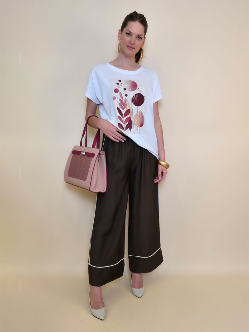 Majica 28 Noroo - cotton white - Olive Leaves burgundy