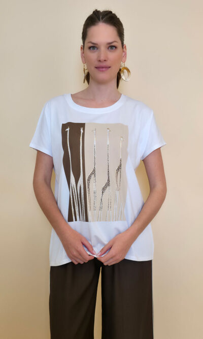 Majica 28 Noroo - cotton white -  Giraffes brown