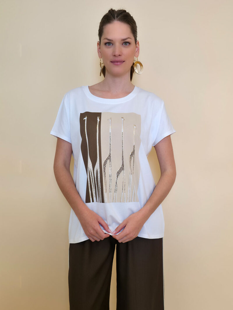 Majica 28 Noroo - cotton white -  Giraffes brown