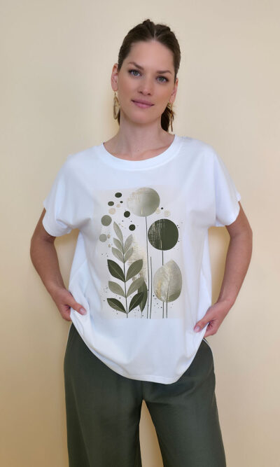 Majica 28 Noroo - cotton white - Olive Leaves military