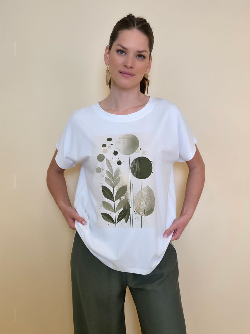 Majica 28 Noroo - cotton white - Olive Leaves military