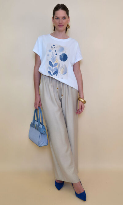 Majica 28 Noroo - cotton white - Olive Leaves blue