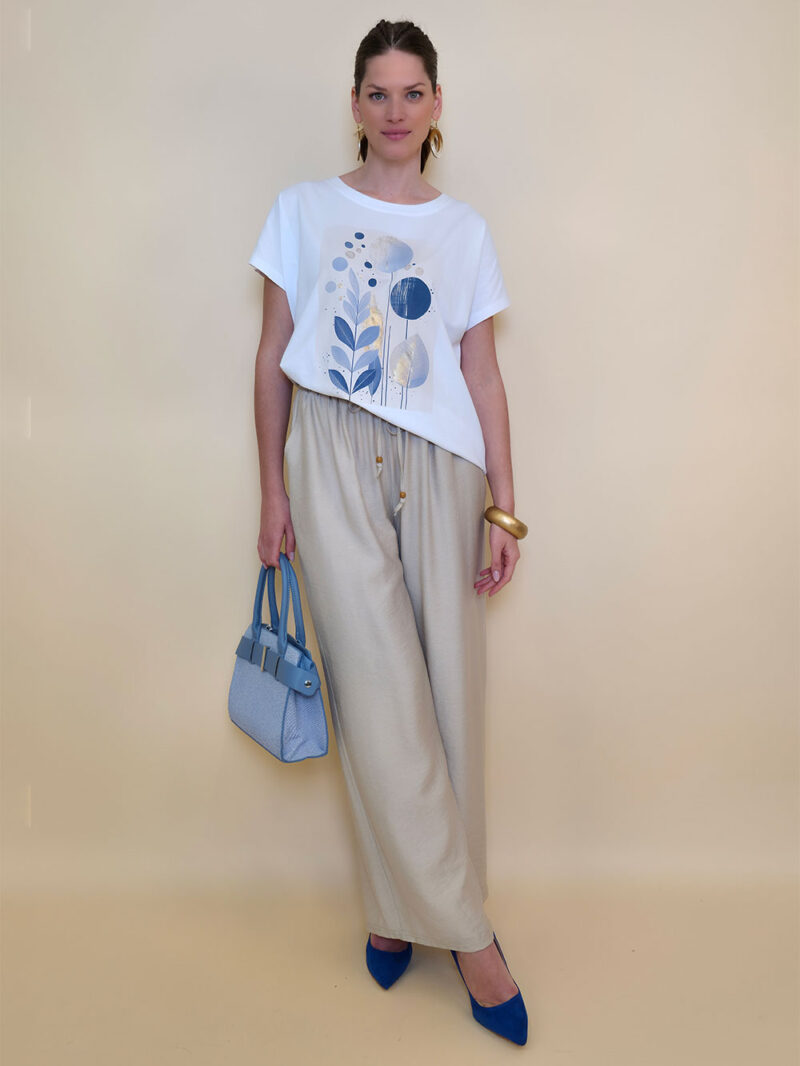 Majica 28 Noroo - cotton white - Olive Leaves blue