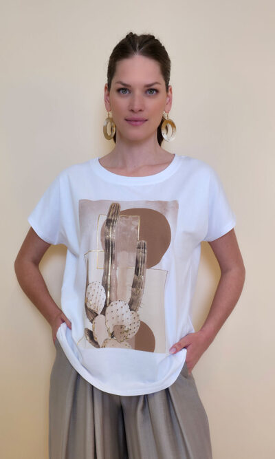 Majica 28 Noroo - cotton white - Cactus brown