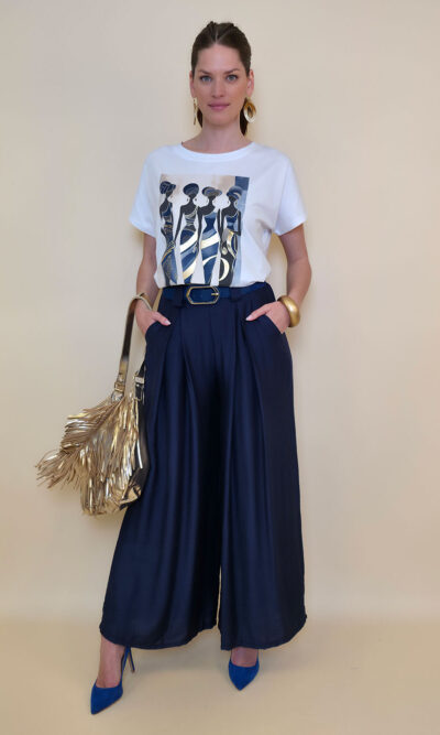 Majica 28 Noroo - cotton white -  African Turbans blue