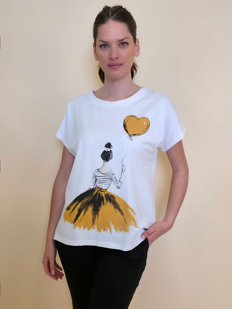 Majica 28 Noroo - cotton white -  Girl with Baloon senape