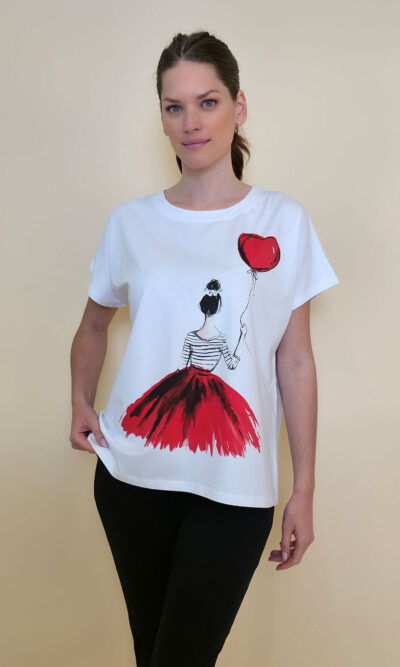 Majica 28 Noroo - cotton white -  Girl with Baloon red
