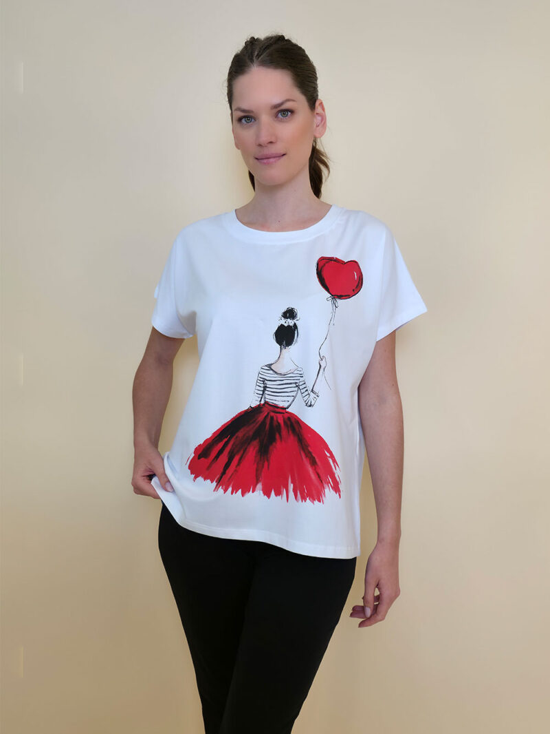 Majica 28 Noroo - cotton white -  Girl with Baloon red