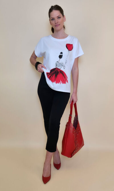 Majica 28 Noroo - cotton white -  Girl with Baloon red