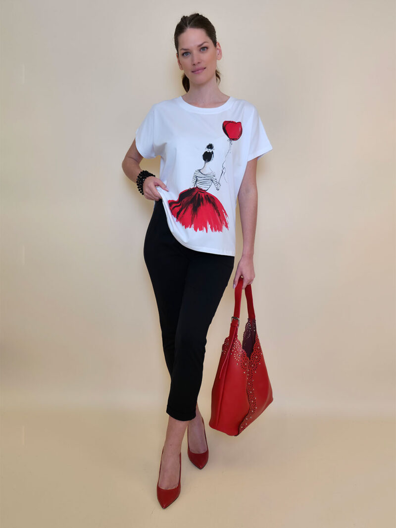 Majica 28 Noroo - cotton white -  Girl with Baloon red