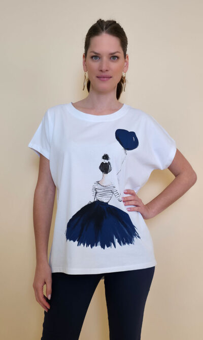 Majica 28 Noroo - cotton white -  Girl with Baloon navy