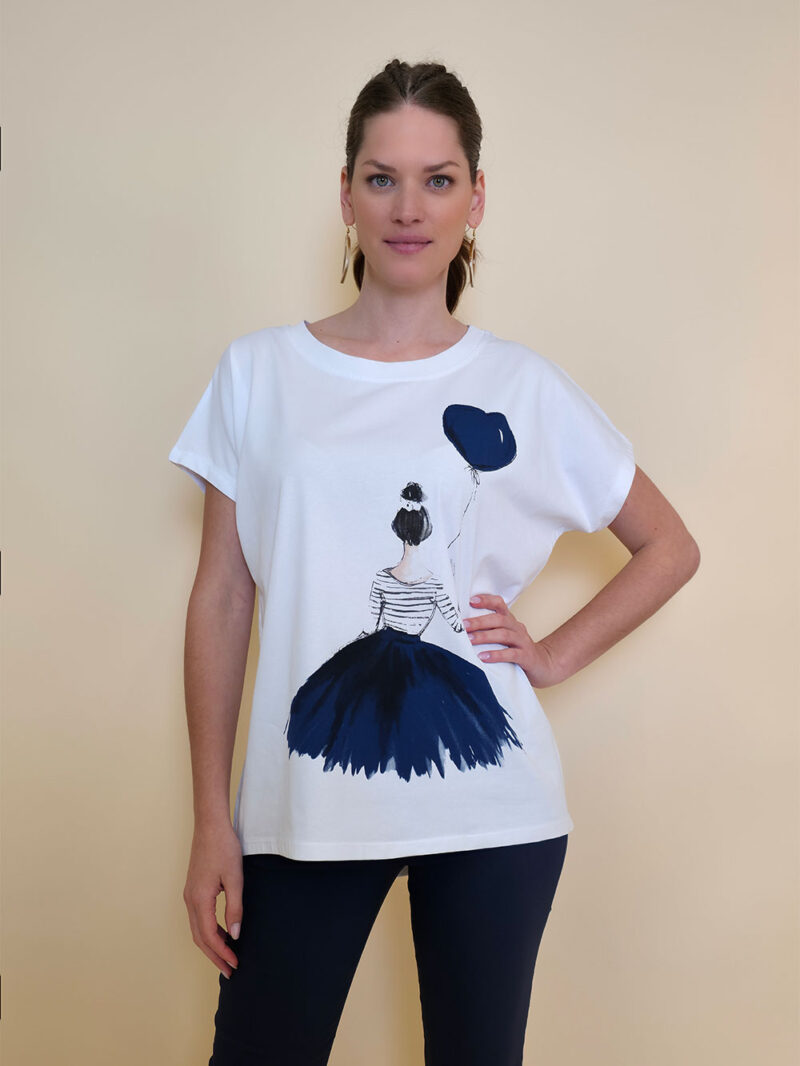 Majica 28 Noroo - cotton white -  Girl with Baloon navy