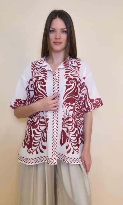 Košulja 40 Vernando - etno print - panna/burgundy