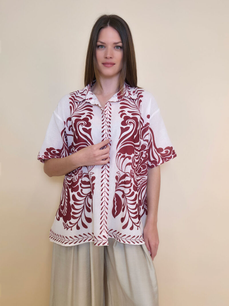 Košulja 40 Vernando - etno print - panna/burgundy