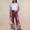Hlače 38 Vinton - etno print - burgundy/panna