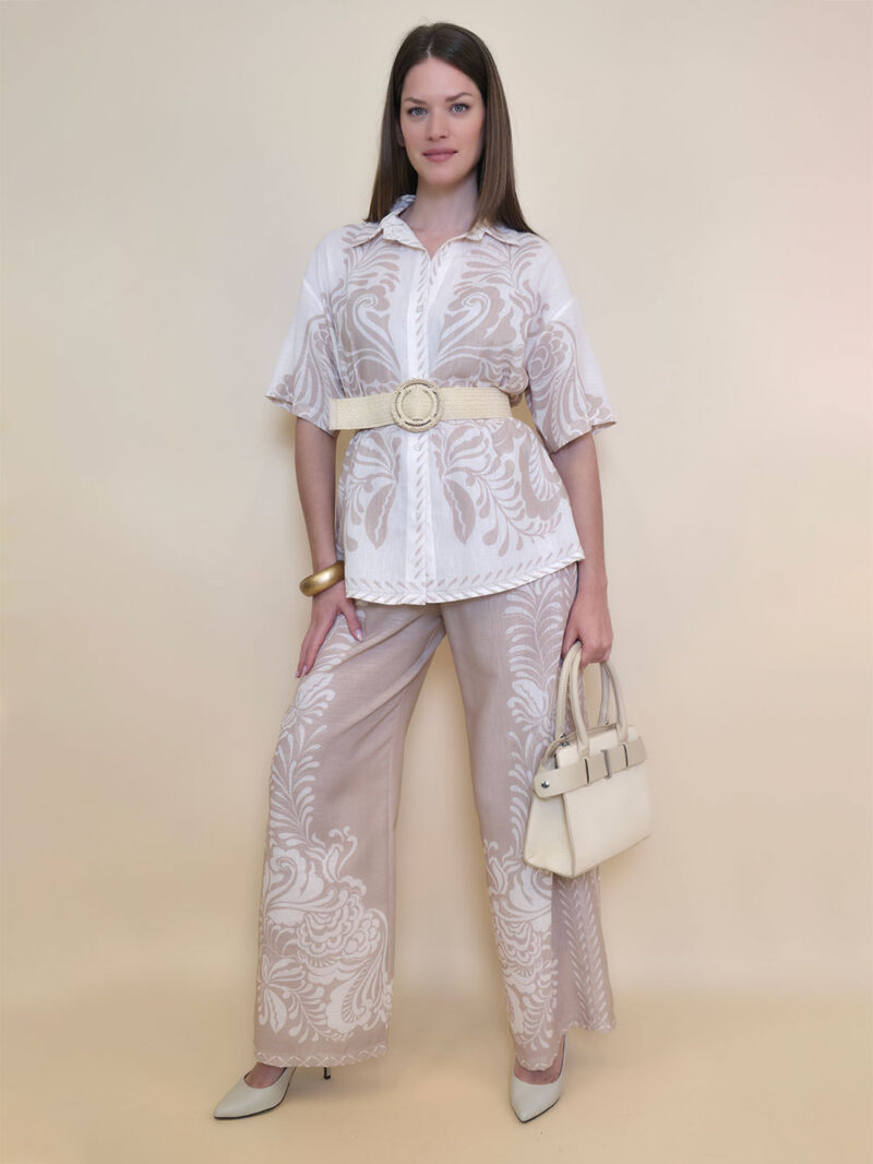 Hlače 38 Vinton - etno print - beige/panna