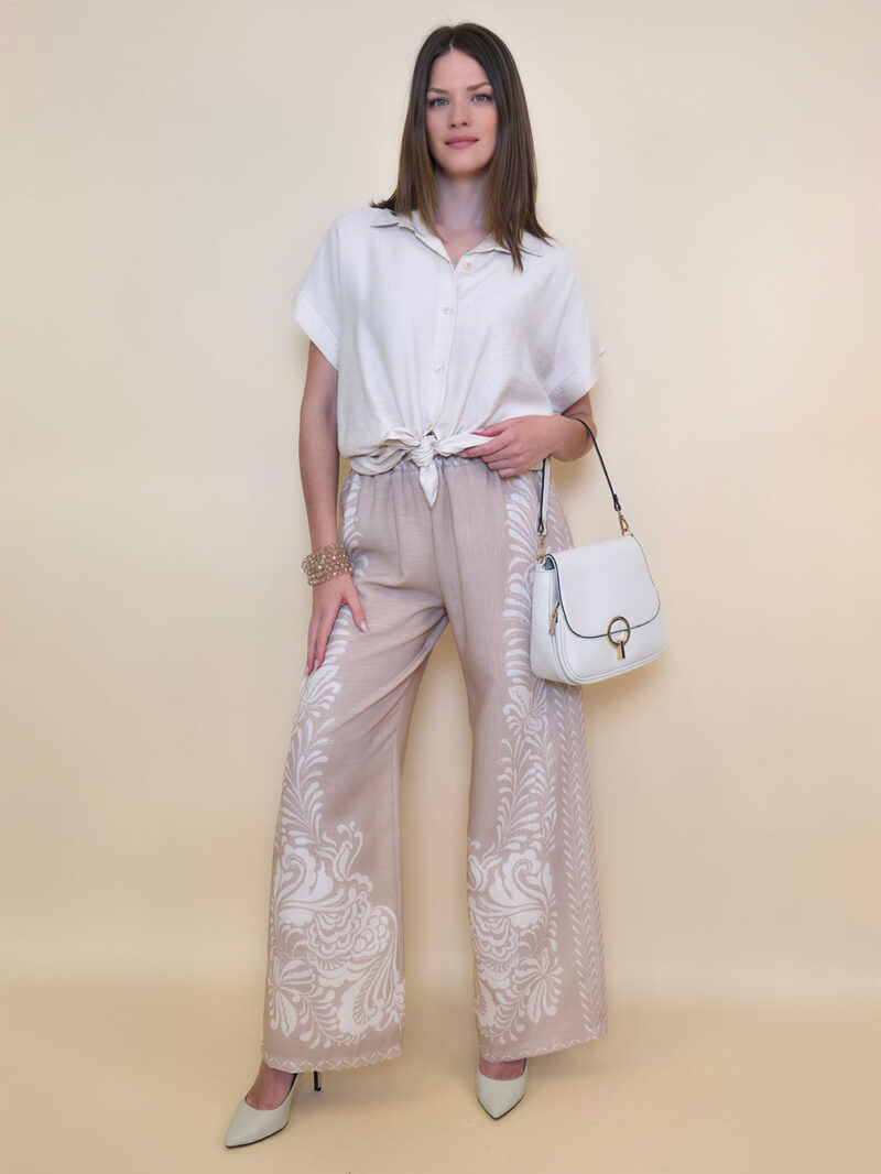 Hlače 38 Vinton - etno print - beige/panna