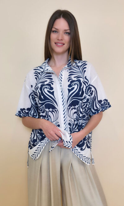Košulja 40 Vernando - etno print - panna/navy