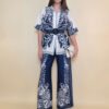 Hlače 38 Vinton - etno print - navy/panna