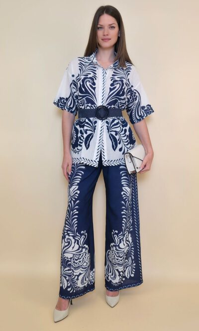 Hlače 38 Vinton - etno print - navy/panna